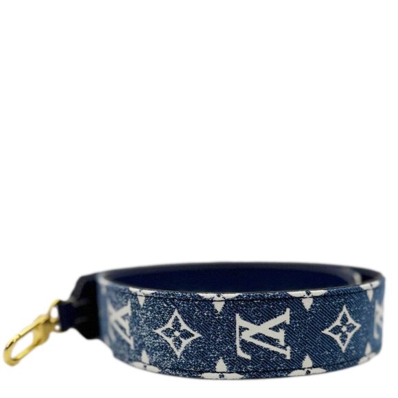Louis Vuitton  Jacquard Bandouliere Monogram Denim Shoulder Strap Navy Blue - Picture 1 of 12